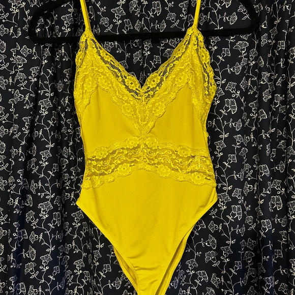 Zara Tops - Zara Neon Yellow Lace Bodysuit Tank